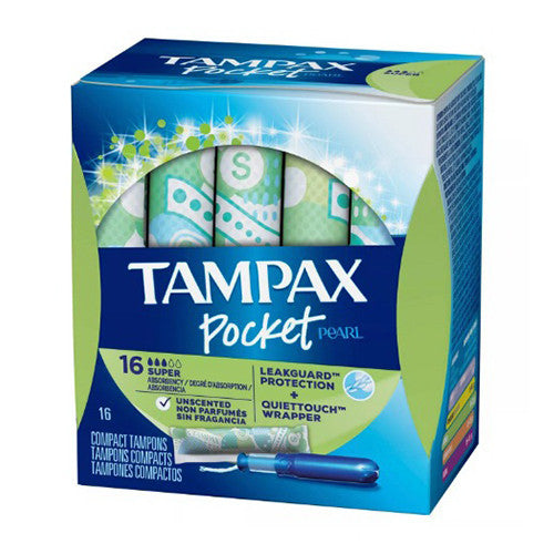 Tampax Pocket Pearl Super Absorbency Unscented Plastic Tampons, 16 Ea